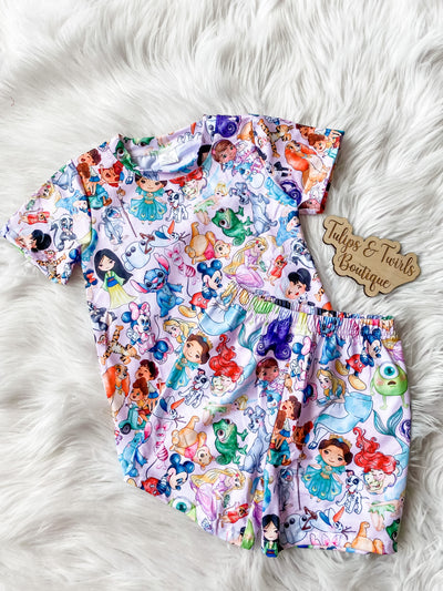 girls short sleeve pajama set with most magical place on earth print. 